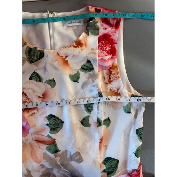 Calvin Klein Dress Sz 12 White & Pink Floral Asymmetric Hem Easter Fairy Cottage - Picture 9 of 10
